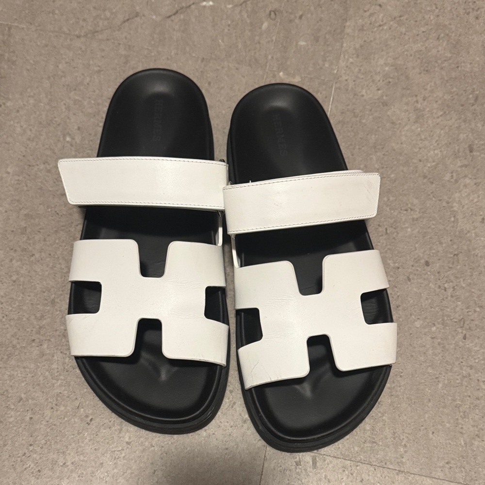 Hermes White and Black Sandals